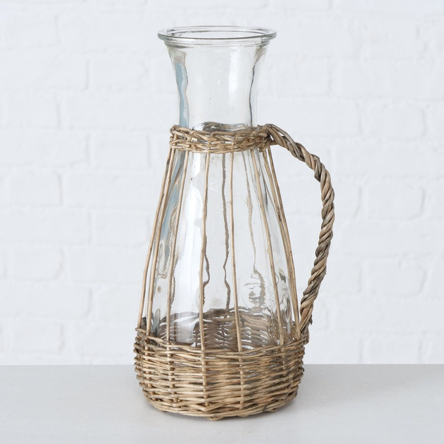 Carafa din sticla Venuto cu maner din rachita, 1100 ml