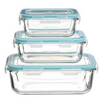 Set caserole din sticla cu capac, 3 bucati