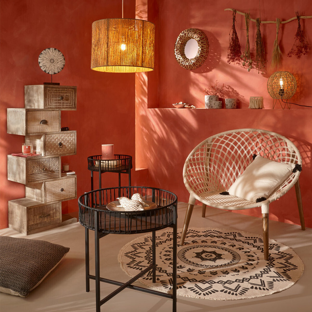 Covor decorativ în stil boho, culori alb-negru, Ø 120 cm