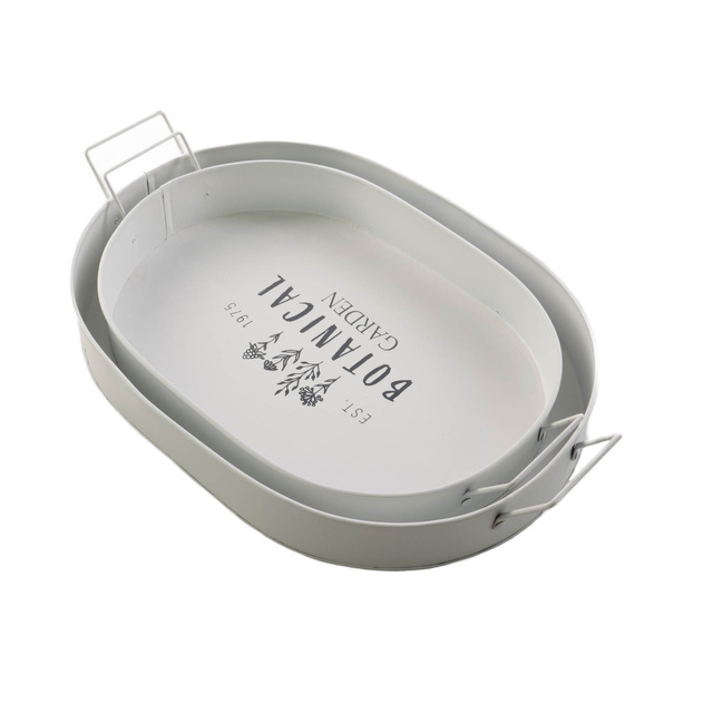 Tava pentru servire Botanical, cu manere late, metalica, 2 bucati