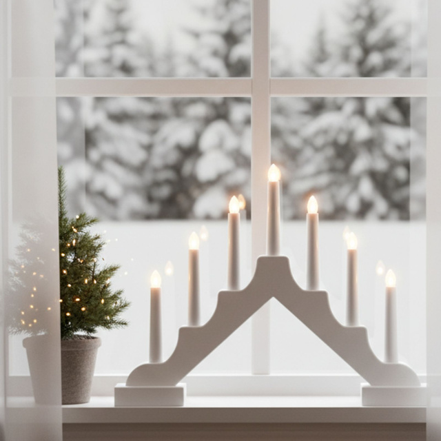 Candelă adventistă LED, 7 lumini, 29 cm, albă