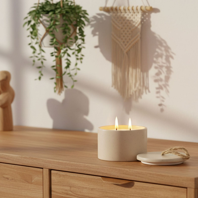 Lumânare în recipient din porțelan HELI, Ø 10 cm, bej