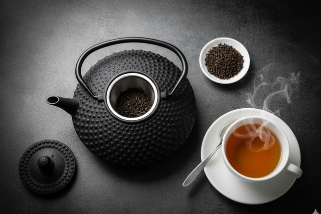 Ceainic din fontă cu infuzor MIKA, 1250 ml, negru