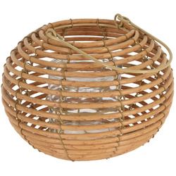 Felinar rotund din ratan cu suport din sticla