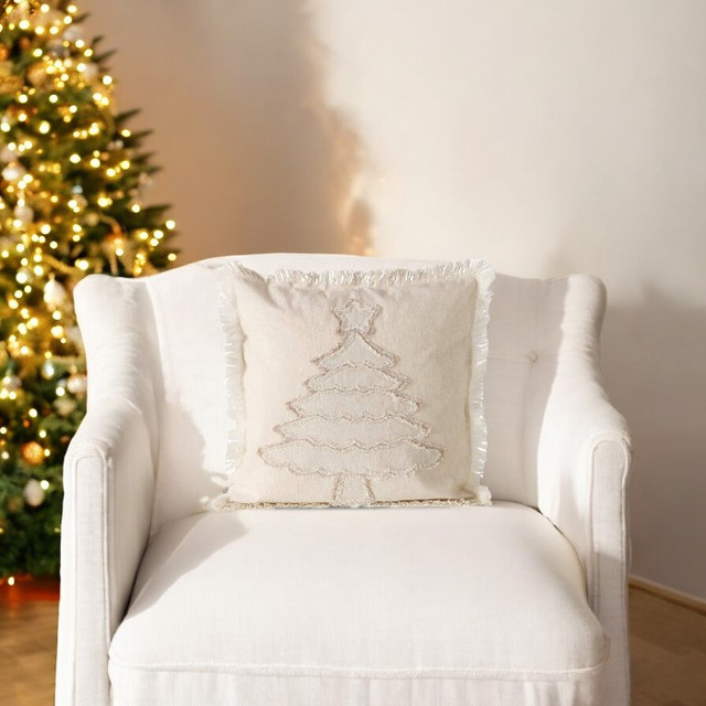 Pernă din bumbac cu brad și ciucuri SOFTLY, 50 x 50 cm