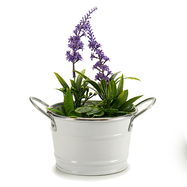 Husa ghiveci din zinc, alb, Ø 11,5 cm