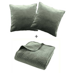 Set de lenjerie de pat din catifea SOLANGE, cuvertură + 2 fețe de pernă, verde