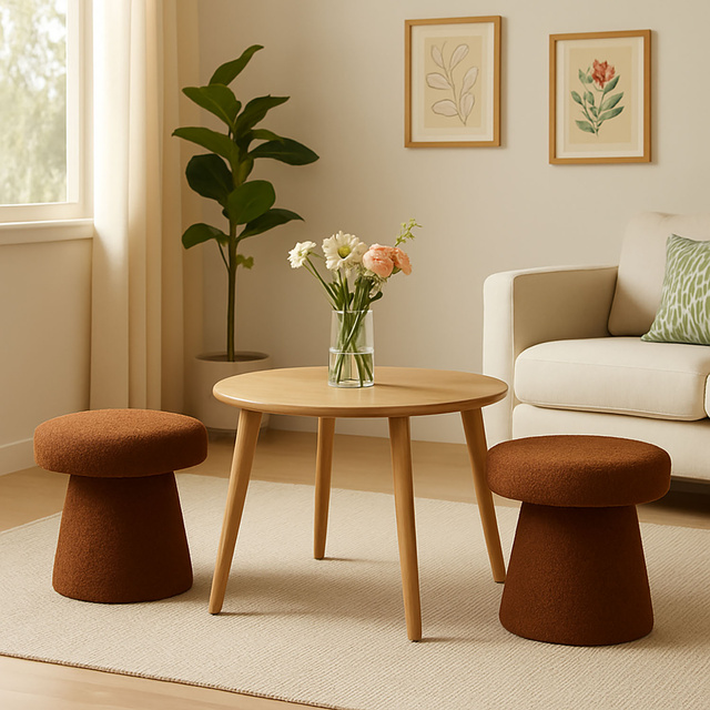 Puf rotund tapițat TEDDY ciupercă boucle, Ø 43 x 38 cm