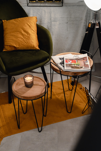 Set 2 masute de cafea din lemn de tec,cadru metalic