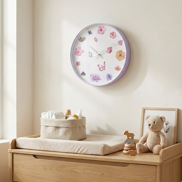 Ceas de perete cu motiv floral, Ø 30 cm, violet