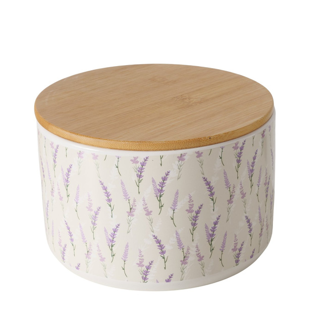 Recipient ceramic LAVANDER cu capac din bambus, Ø 16 cm