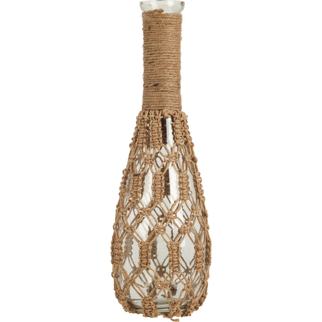 Vaza din sticla cu sfoara impletita, 30 cm