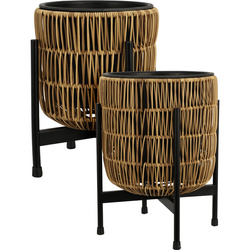 Suporturi pentru vaze cu picioare metalice, huse din ratan sintetic, 2 bucati