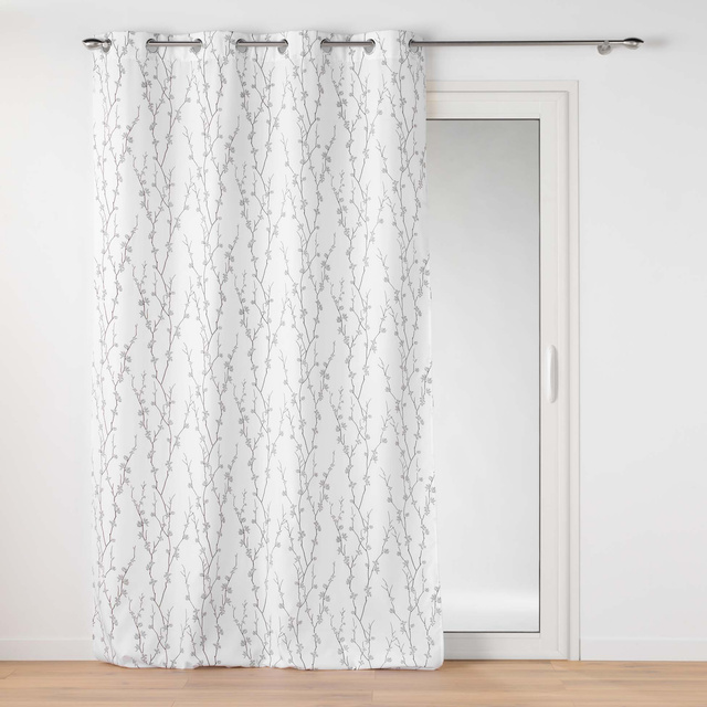 Perdea SAKURA grafit, cu inele, model floral