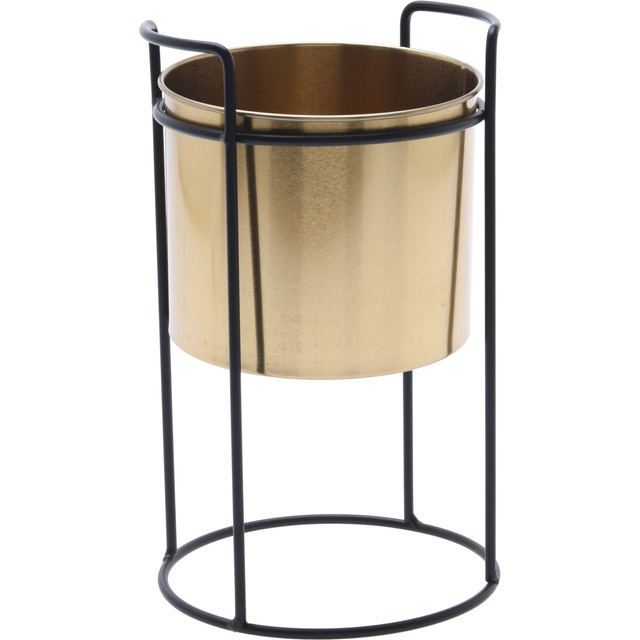 Ghiveci din metal auriu cu suport, înălțime 26 cm