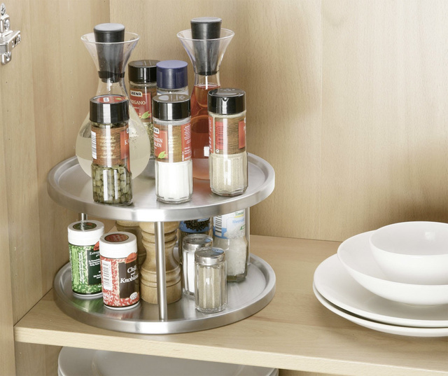 Placă rotativă, organizator pentru condimente - 2 niveluri, WENKO, argintiu
