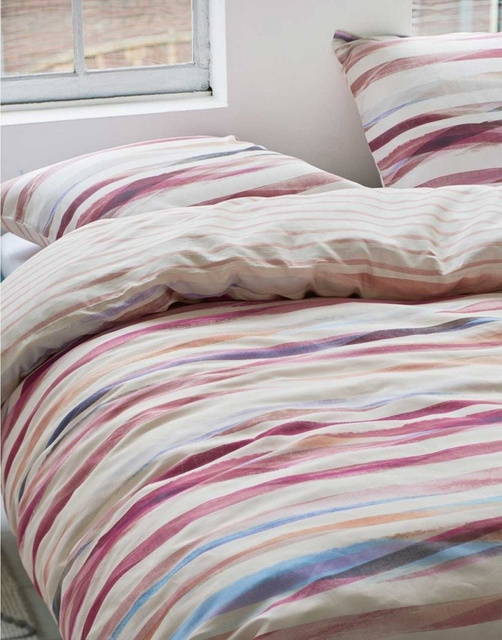 Set de lenjerie din bumbac satinat cu dungi colorate, 140 x 220 cm, Esprit