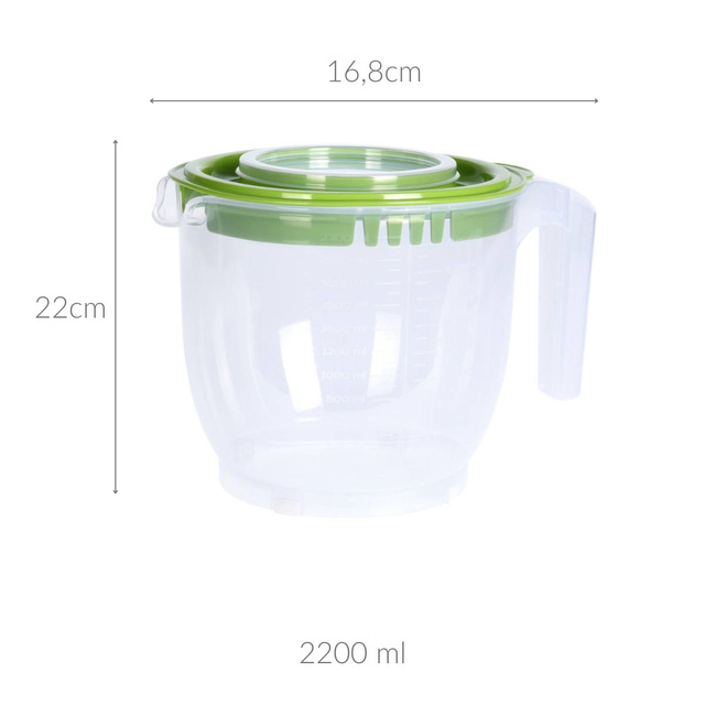 Bol pentru aluat cu capac, cu măsura, 2200 ml
