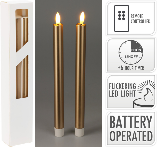 Lumânări de masă din ceară cu LED, 25 cm