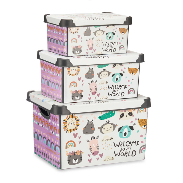 Set de cutii pentru jucării cu capace WELCOME, 3 bucăți