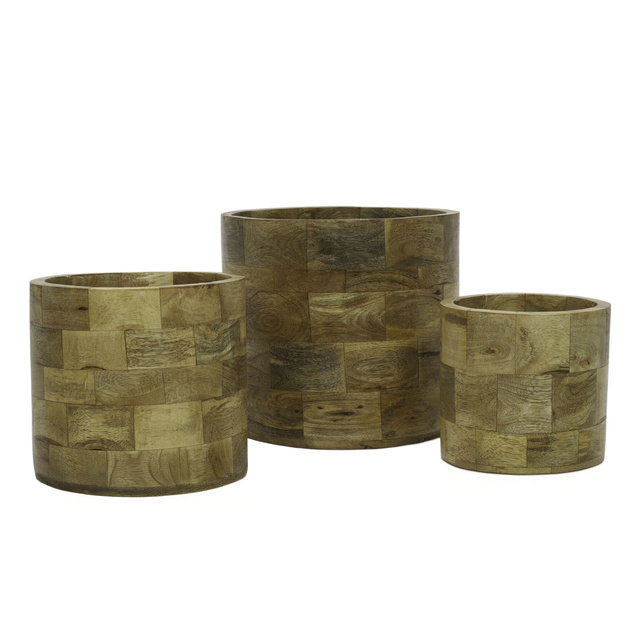 Masche pentru ghivece OLLI din lemn de mango, 3 bucăți