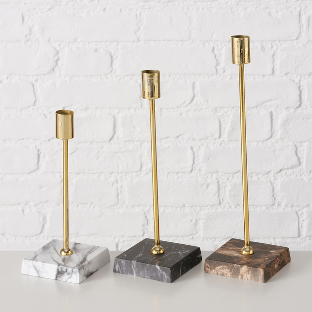 Set 3 suporturi  pentru lumanari  Largo, baza din  beton imitand  marmura