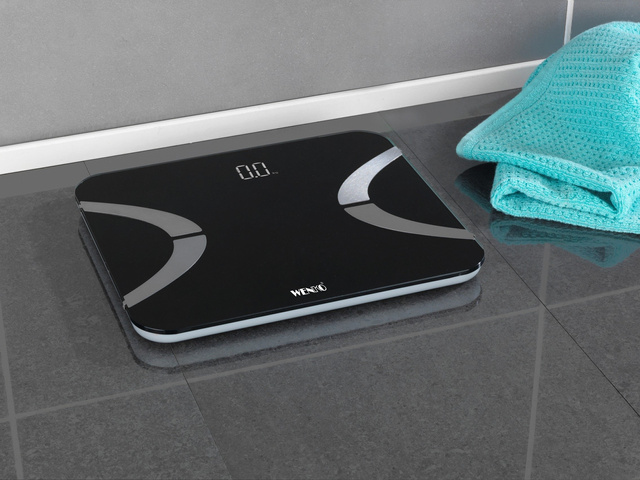 Cântar de baie LED, 30 x 26 cm, negru, WENKO