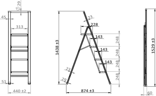 Scară din aluminiu, cu 4 trepte, WENKO, gri
