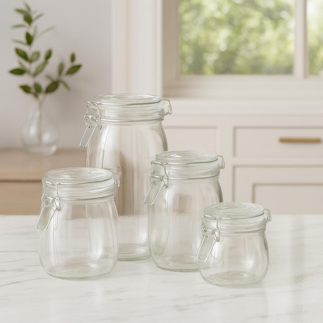 Borcanuri din sticlă cu clips RESO, 4 bucăți