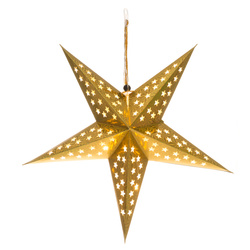 Stea de hârtie LED 43 cm, pe baterii, aurie