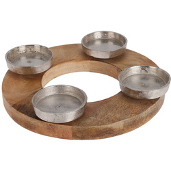 Candelabru pentru lumânări tealight din lemn de mango cu baze din aluminiu, Ø 27 cm