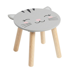 Scaunel din lemn pentru copii SAFARI cu motiv de animale, 28 cm, pisicuță