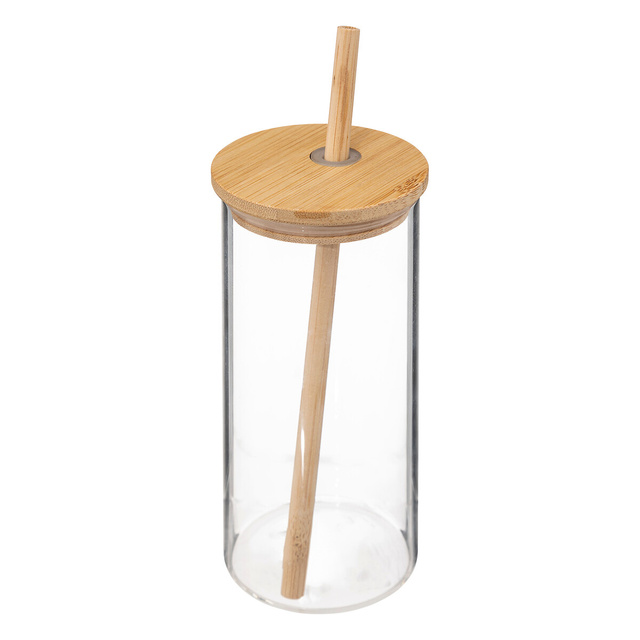 Urcior de sticlă și 4 pahare cu capac din bambus