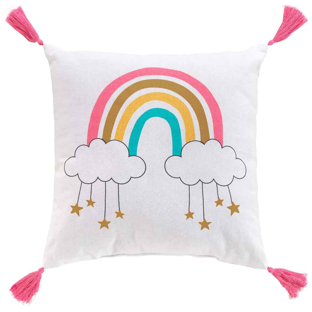 Perna decorativa pentru camera copilului, cu ciucuri, 40 x 40 cm