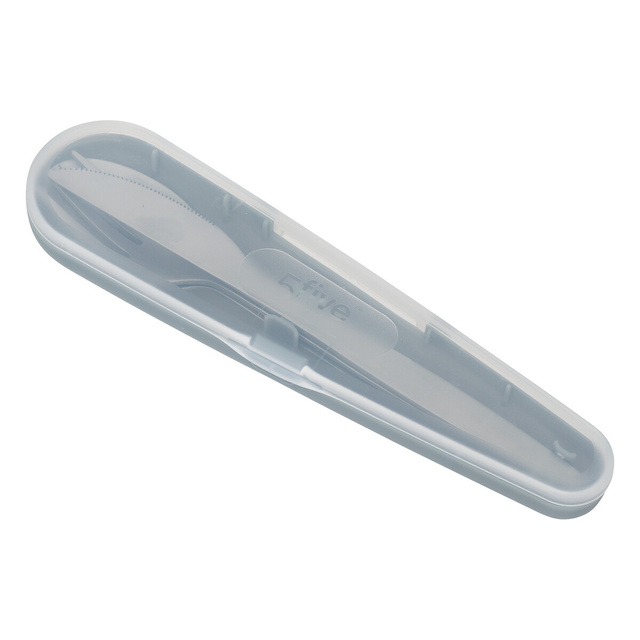 Set tacamuri turistice in husa: furculita, lingura, cutit din otel inoxidabil