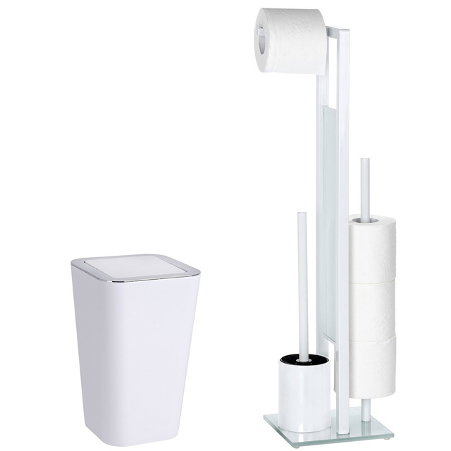 Suport pentru hartie igienica cu perie de toaleta 3 in 1 Wenko Rivalta, Alb