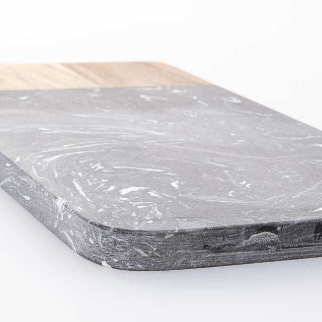 Tava de servire, marmura si lemn, 30 x 15 cm