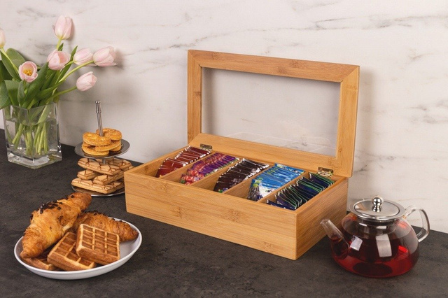 Cutie pentru ceai 5 compartimente , 36x20x9 cm, Maro, Kesper