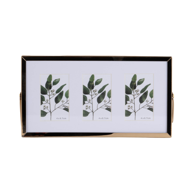 Rama metalică pentru trei fotografii, passe-partout, 22 x 12 x 1 cm