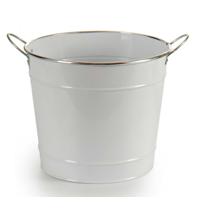 Husa ghiveci tip galeata, zinc, alb