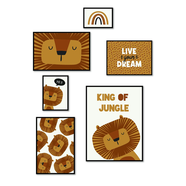Postere pentru camera copiilor THE KING OF THE JUNGLE, 6 rame