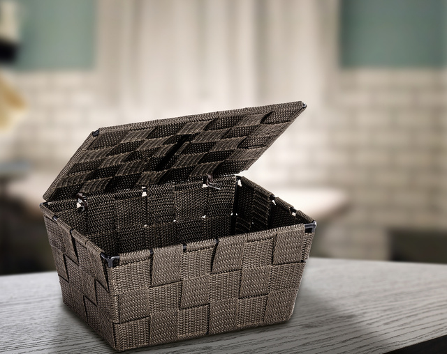 Coș cu capac pentru depozitare ADRIA, WENKO, maro închis