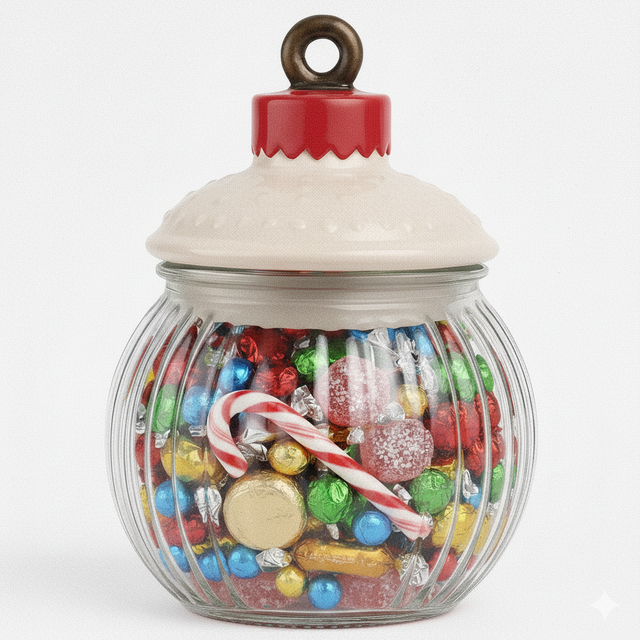 Borcan din sticlă cu motiv sărbătoresc, 1450 ml