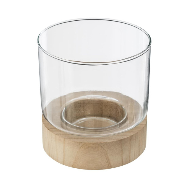 Set 3 suporturi lumanare, din sticlă Ete cu baza din lemn