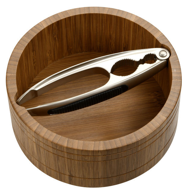 Bol din bambus de culoare inchisa cu spargator de nuci, Ø 16,6 cm