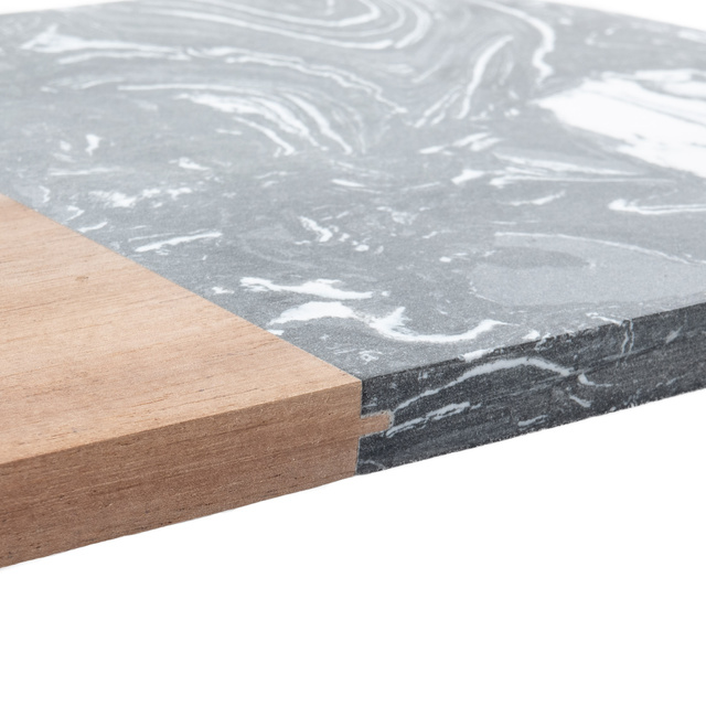 Tava de servire, marmura si lemn, 38 x 18 cm