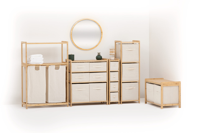 Bancă pentru baie TIDY BOX, 2 recipiente pentru depozitare, 66,8 x 44 x 35 cm