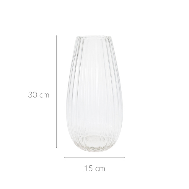 Vază din sticlă CLEAR, sticlă transparentă, cu striații, Ø 17 x 37 cm