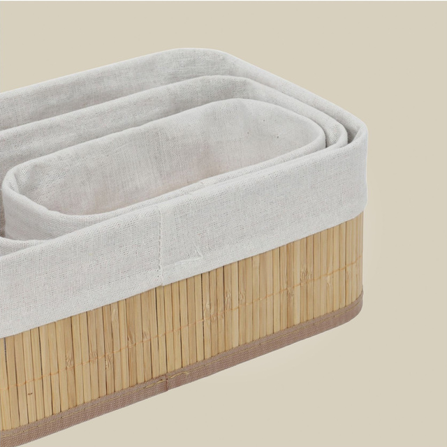 Set de coșuri de bambus pentru depozitare VINNO, alb