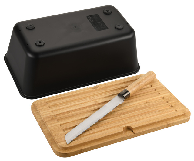 Cutie de paine cu capac din bambus si cutit de paine, 35 x 20 cm